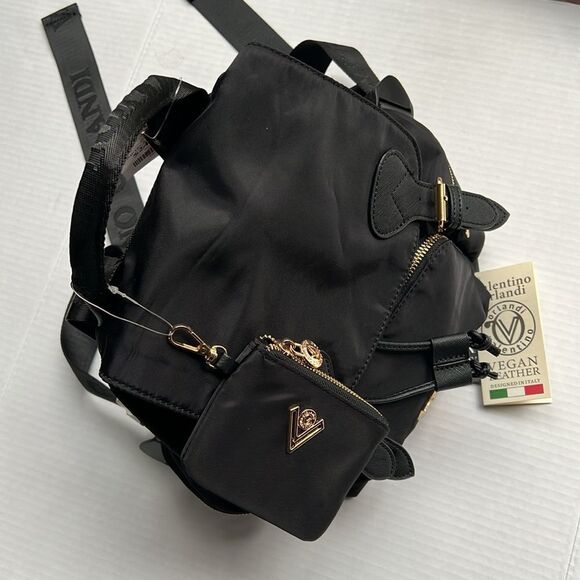 Valentino Orlandi Black Nylon Backpack & Matching Wallet